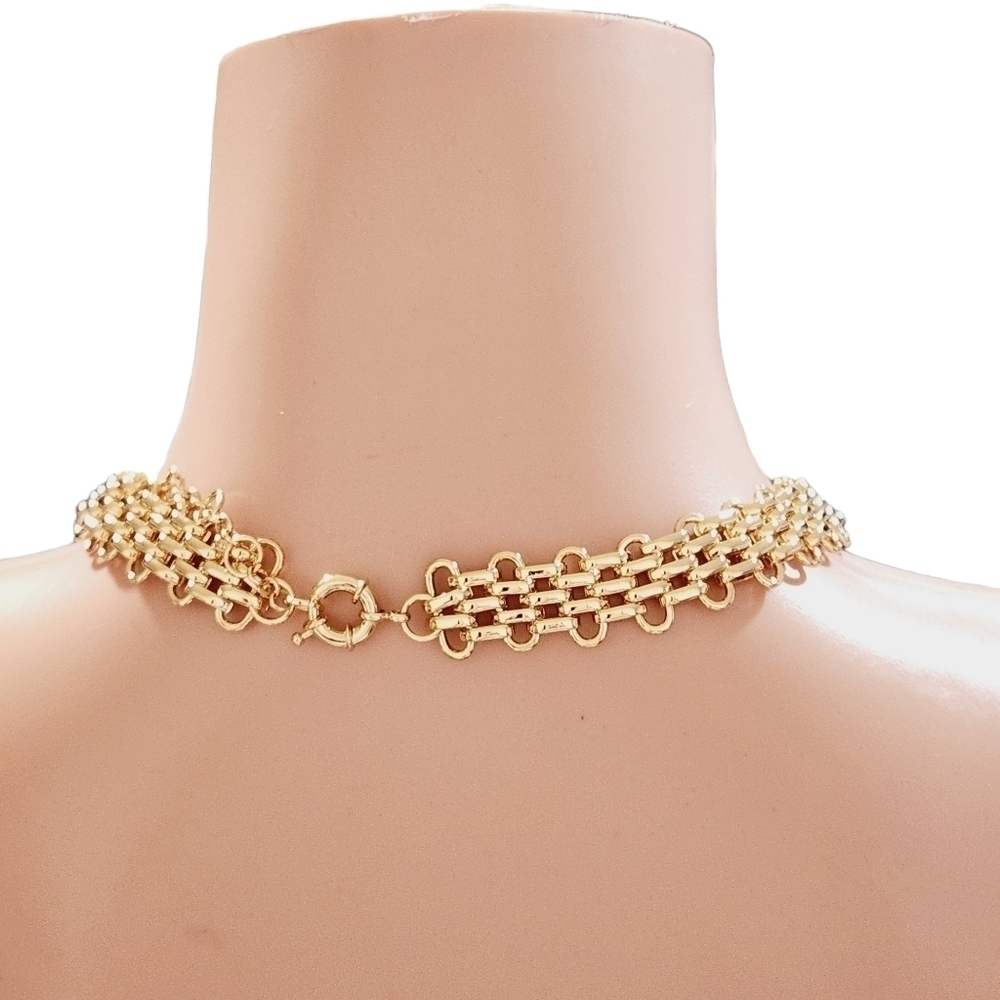 HOUSE Of Harlow 1960 Gold Chain Choker 17 "With 3" Necklace  3/4 In. Wide NIB - Picture 7 of 9